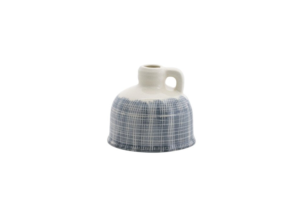 Set of Three Off White And Blue Clay Checkered Jug Vases HomeRoots