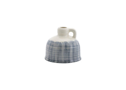 Set of Three Off White And Blue Clay Checkered Jug Vases HomeRoots