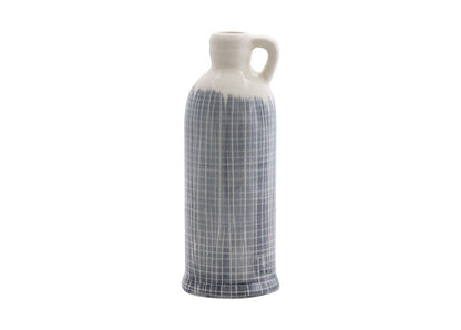 Set of Three Off White And Blue Clay Checkered Jug Vases HomeRoots