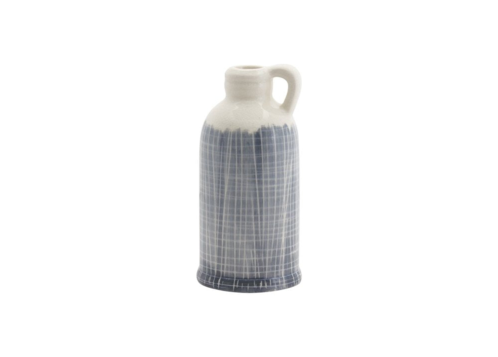 Set of Three Off White And Blue Clay Checkered Jug Vases HomeRoots