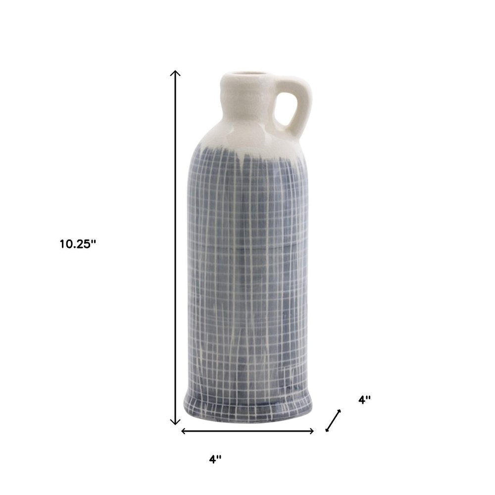 Set of Three Off White And Blue Clay Checkered Jug Vases HomeRoots
