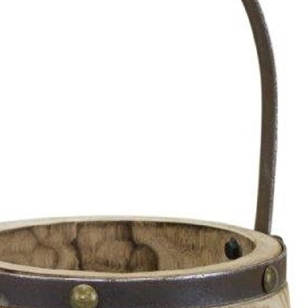 Set of Two Natural Wood And Steel Bucket Pot Planters HomeRoots