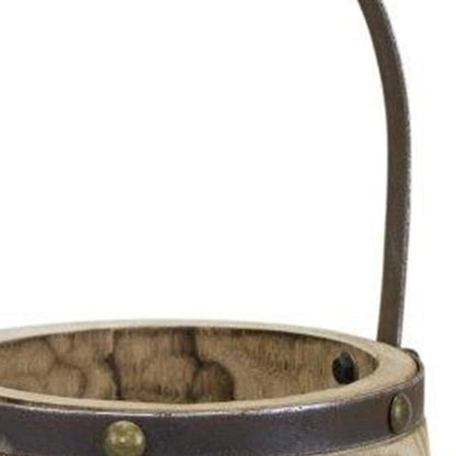 Set of Two Natural Wood And Steel Bucket Pot Planters HomeRoots
