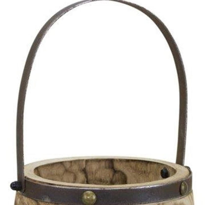 Set of Two Natural Wood And Steel Bucket Pot Planters HomeRoots