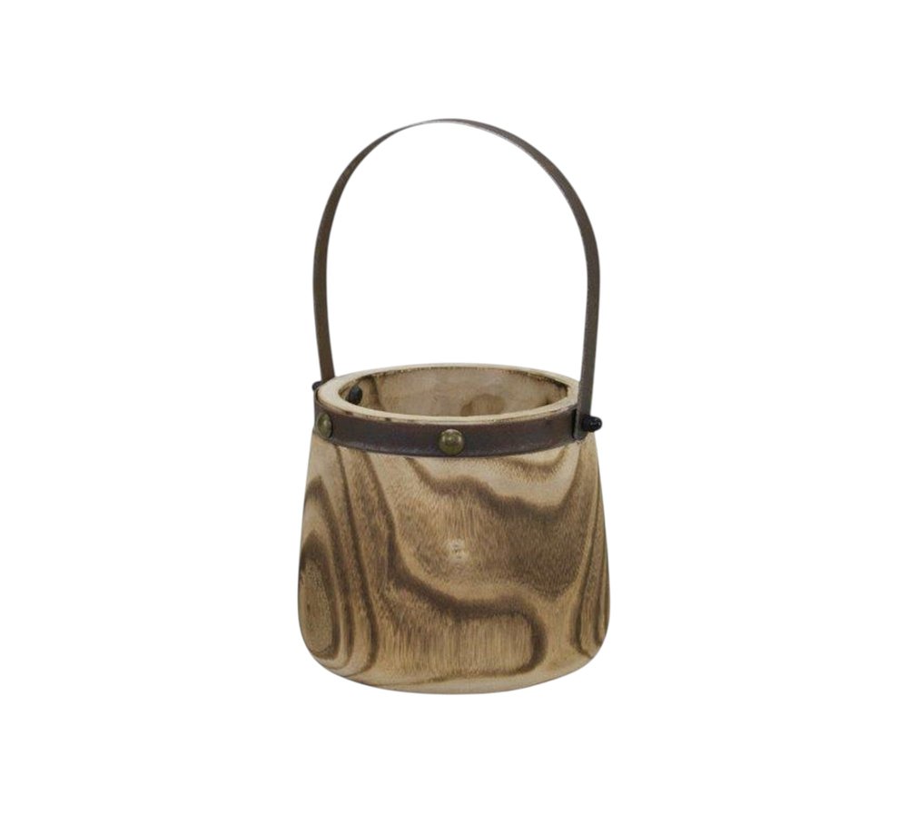 Set of Two Natural Wood And Steel Bucket Pot Planters HomeRoots