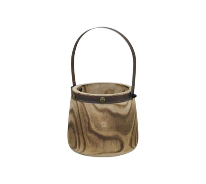 Set of Two Natural Wood And Steel Bucket Pot Planters HomeRoots