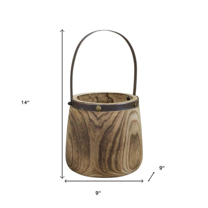 Set of Two Natural Wood And Steel Bucket Pot Planters HomeRoots