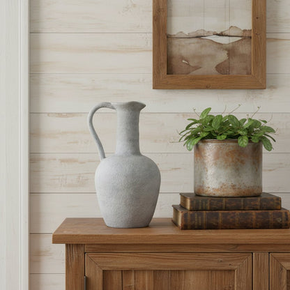 12" Gray Resin Round Pitcher Vase HomeRoots