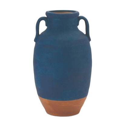 11" Blue And Terra Cotta Ceramic Urn Vase HomeRoots
