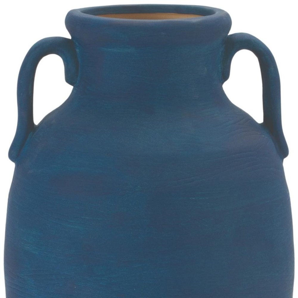11" Blue And Terra Cotta Ceramic Urn Vase HomeRoots