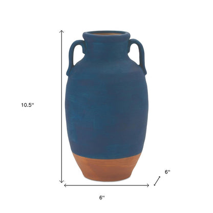 11" Blue And Terra Cotta Ceramic Urn Vase HomeRoots