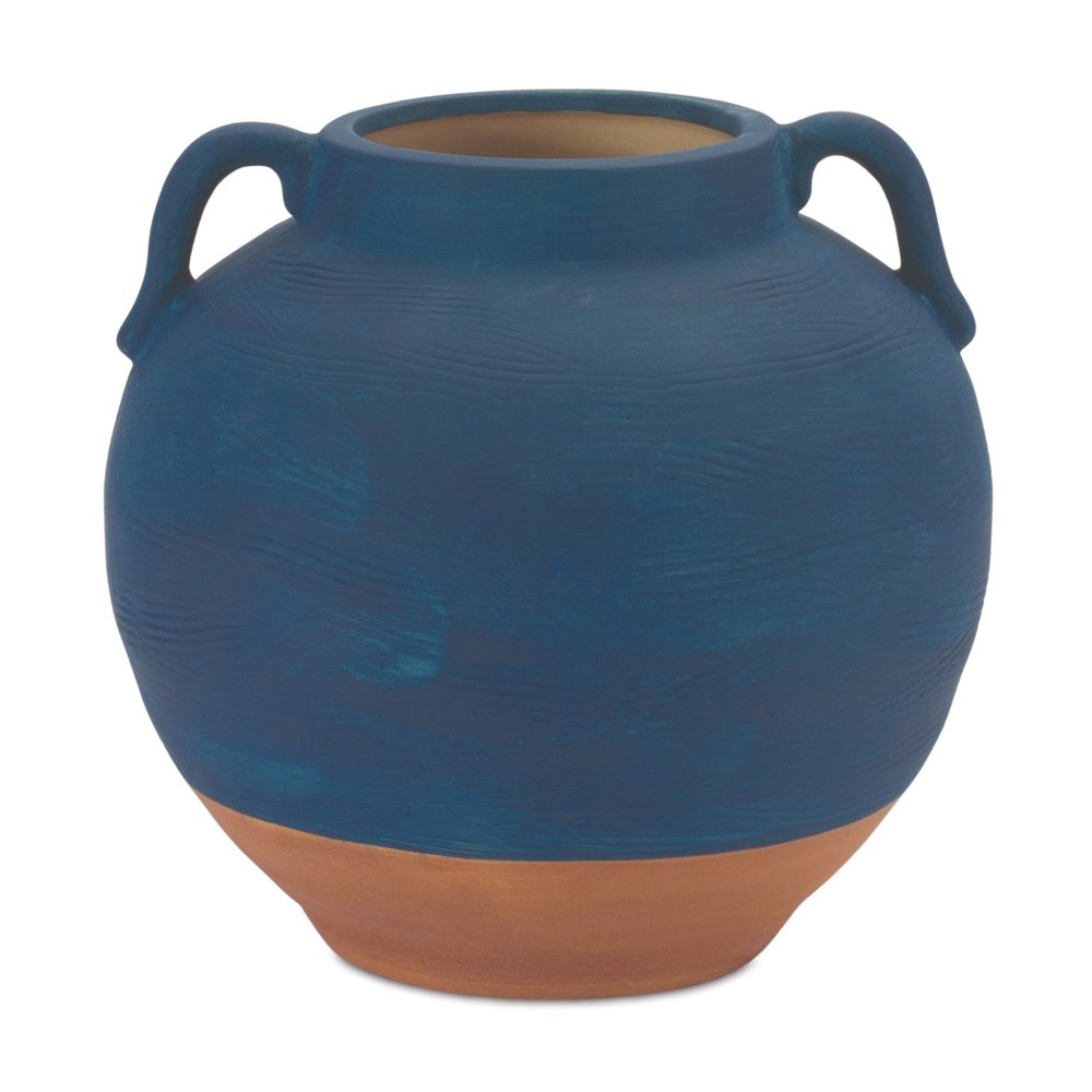 7" Blue And Terra Cotta Ceramic Round Urn HomeRoots