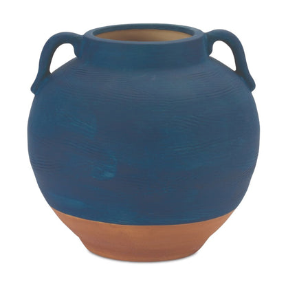 7" Blue And Terra Cotta Ceramic Round Urn HomeRoots