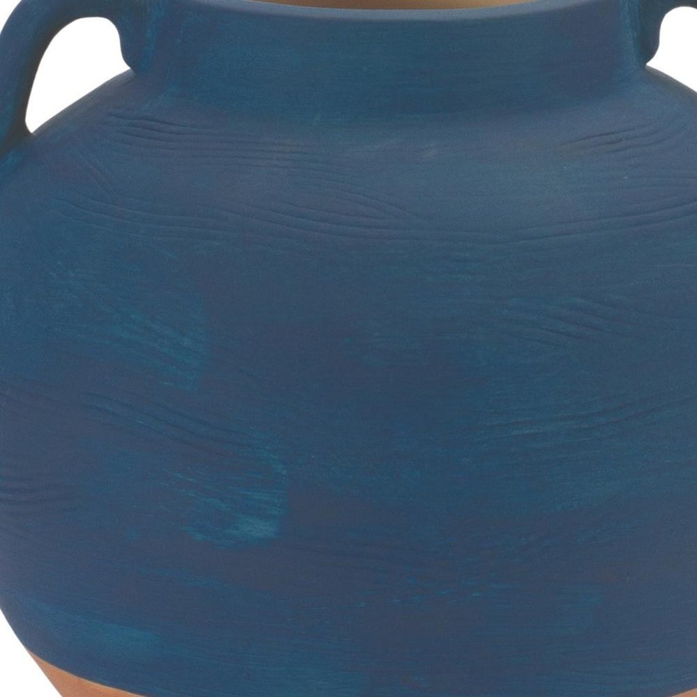 7" Blue And Terra Cotta Ceramic Round Urn HomeRoots