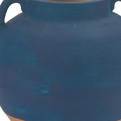 7" Blue And Terra Cotta Ceramic Round Urn HomeRoots