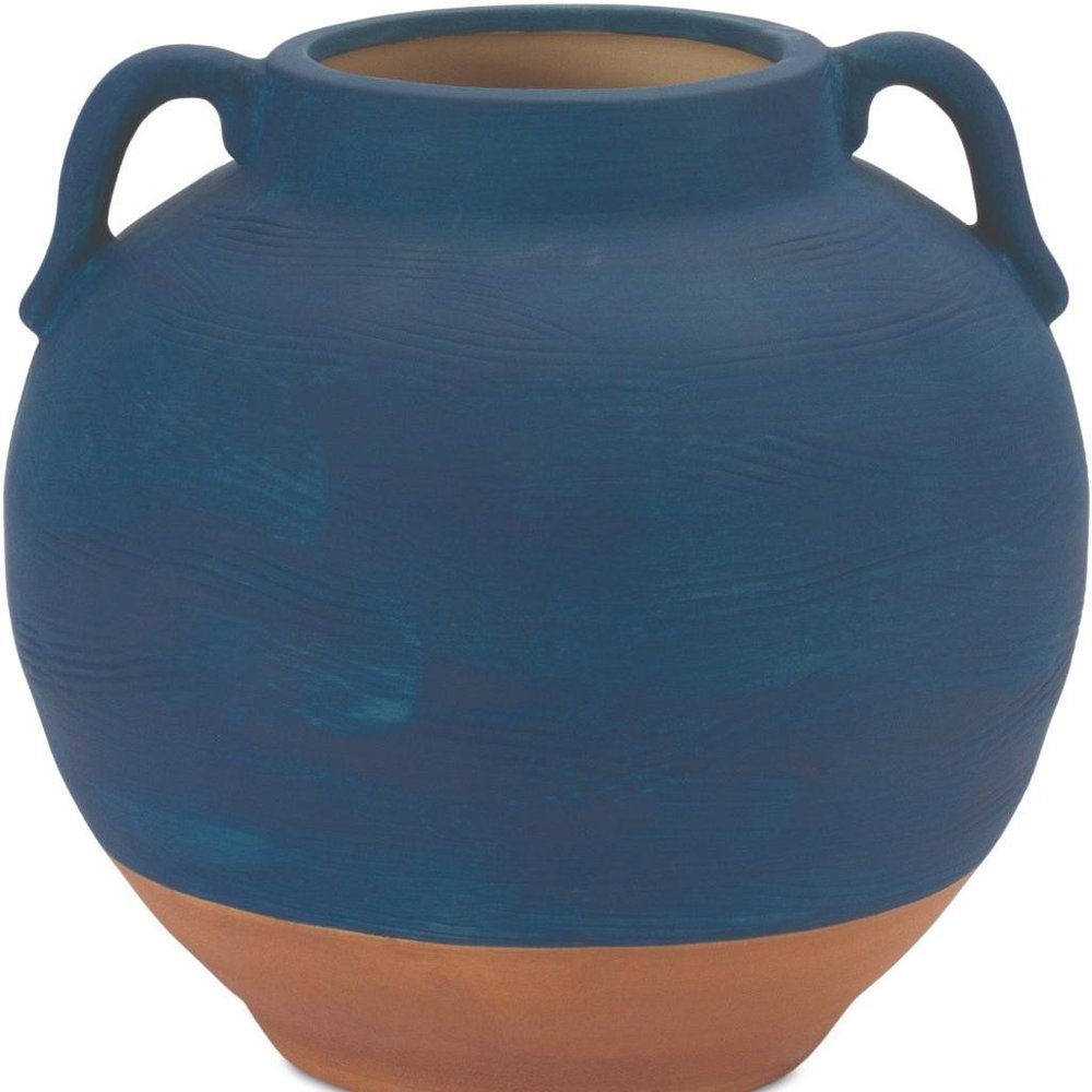 7" Blue And Terra Cotta Ceramic Round Urn HomeRoots