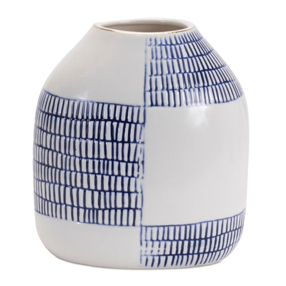 Set of Two Blue And White Checkered Ceramic Round Table Vases HomeRoots