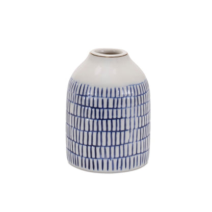 Set of Two Blue And White Checkered Ceramic Round Table Vases HomeRoots