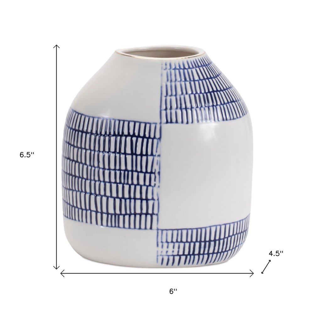 Set of Two Blue And White Checkered Ceramic Round Table Vases HomeRoots