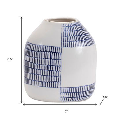 Set of Two Blue And White Checkered Ceramic Round Table Vases HomeRoots