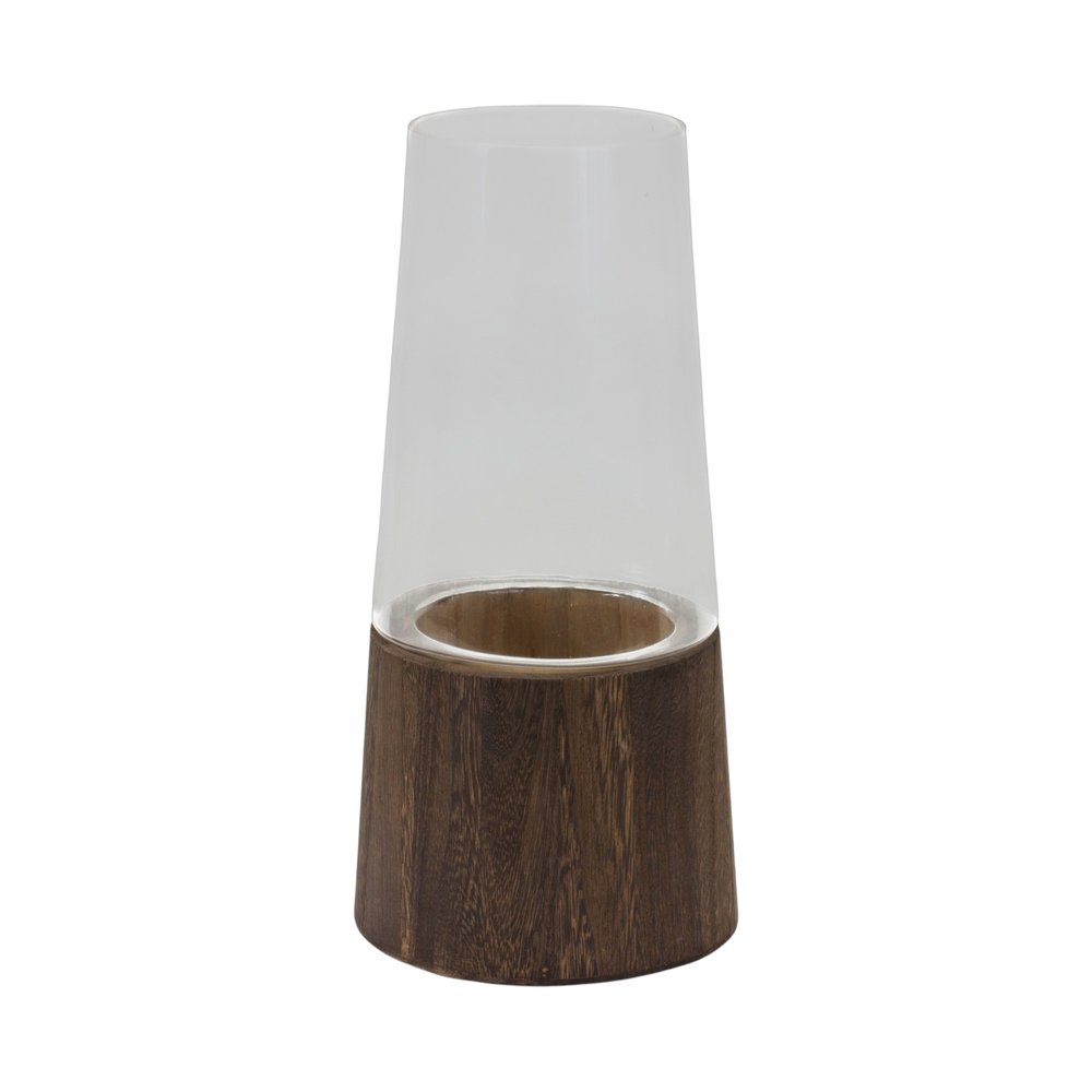 Set of Two Brown And Clear Glass Tapered Table Vases With Wood HomeRoots
