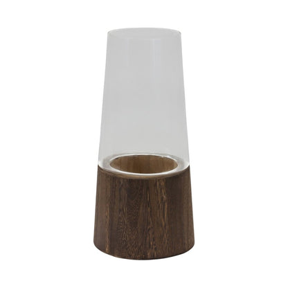 Set of Two Brown And Clear Glass Tapered Table Vases With Wood HomeRoots