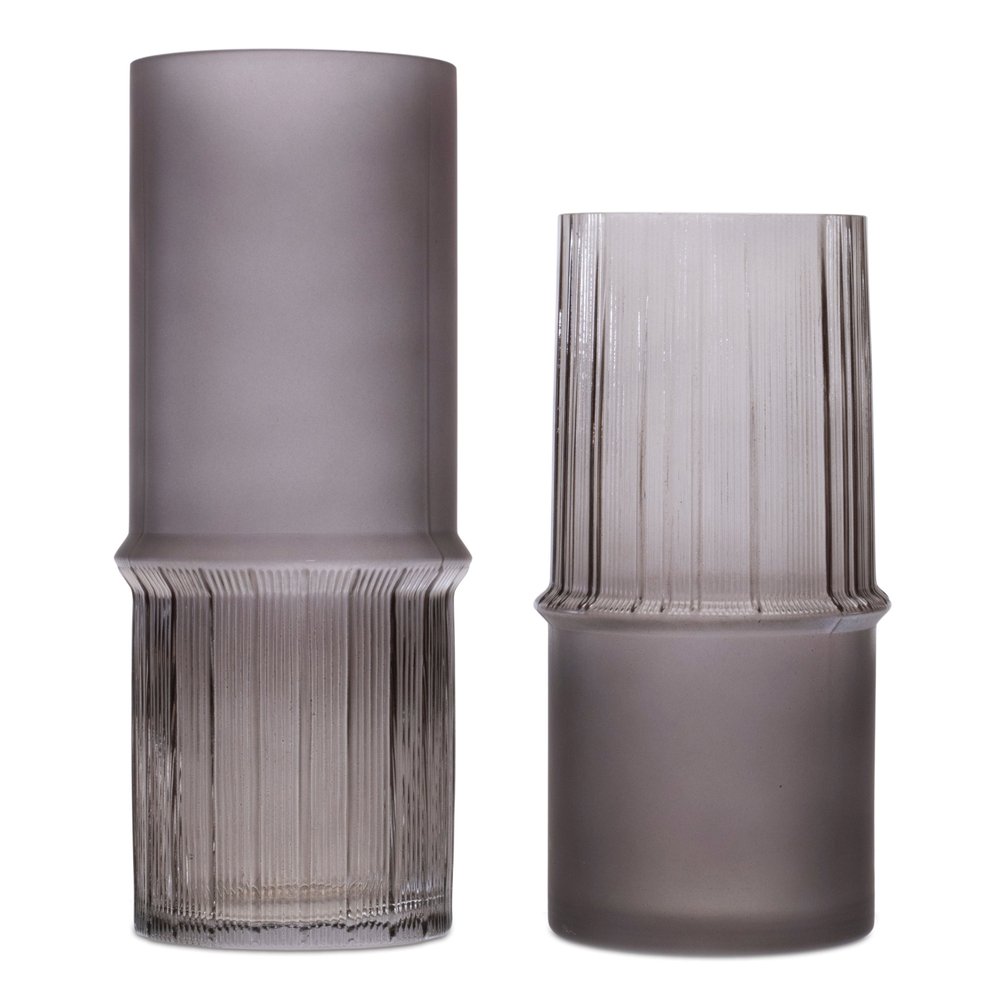 Set of Two Gray Glass Cylinder Table Vases HomeRoots