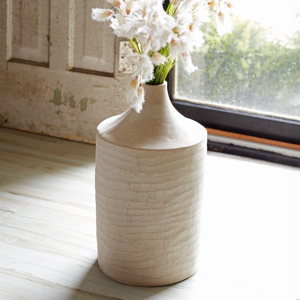 18" Beige Recycled Paper Cylinder Jug Floor Vase HomeRoots