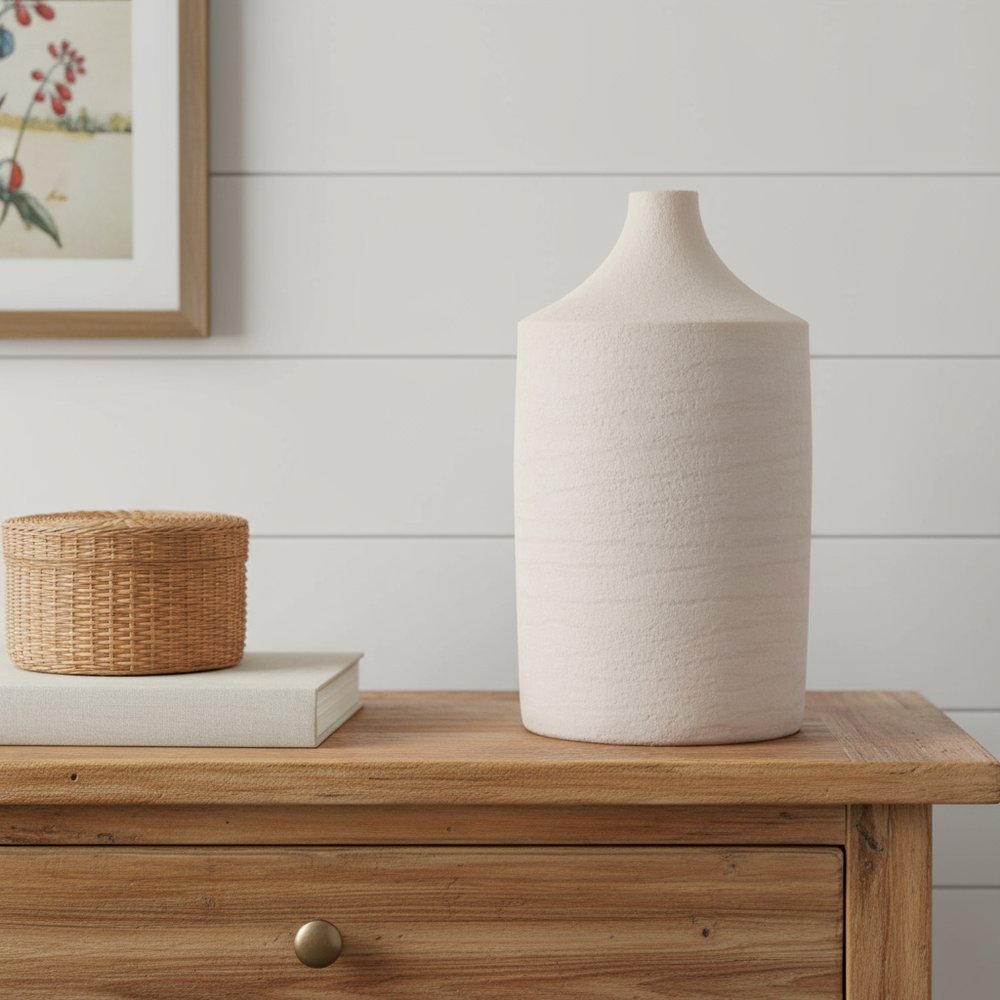 18" Beige Recycled Paper Cylinder Jug Floor Vase HomeRoots