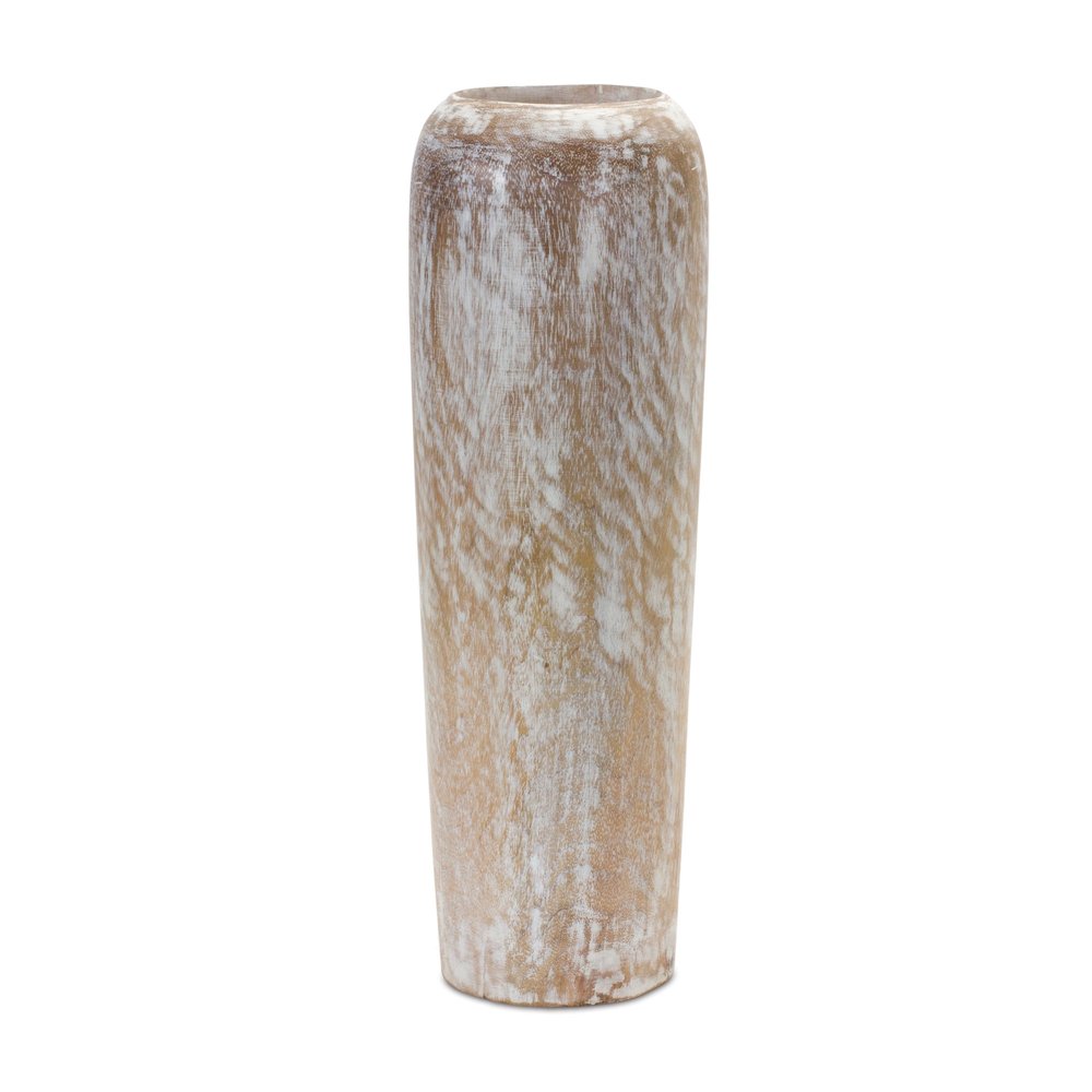 18" Brown And White Solid Wood Cylinder Floor Vase HomeRoots