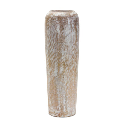 18" Brown And White Solid Wood Cylinder Floor Vase HomeRoots