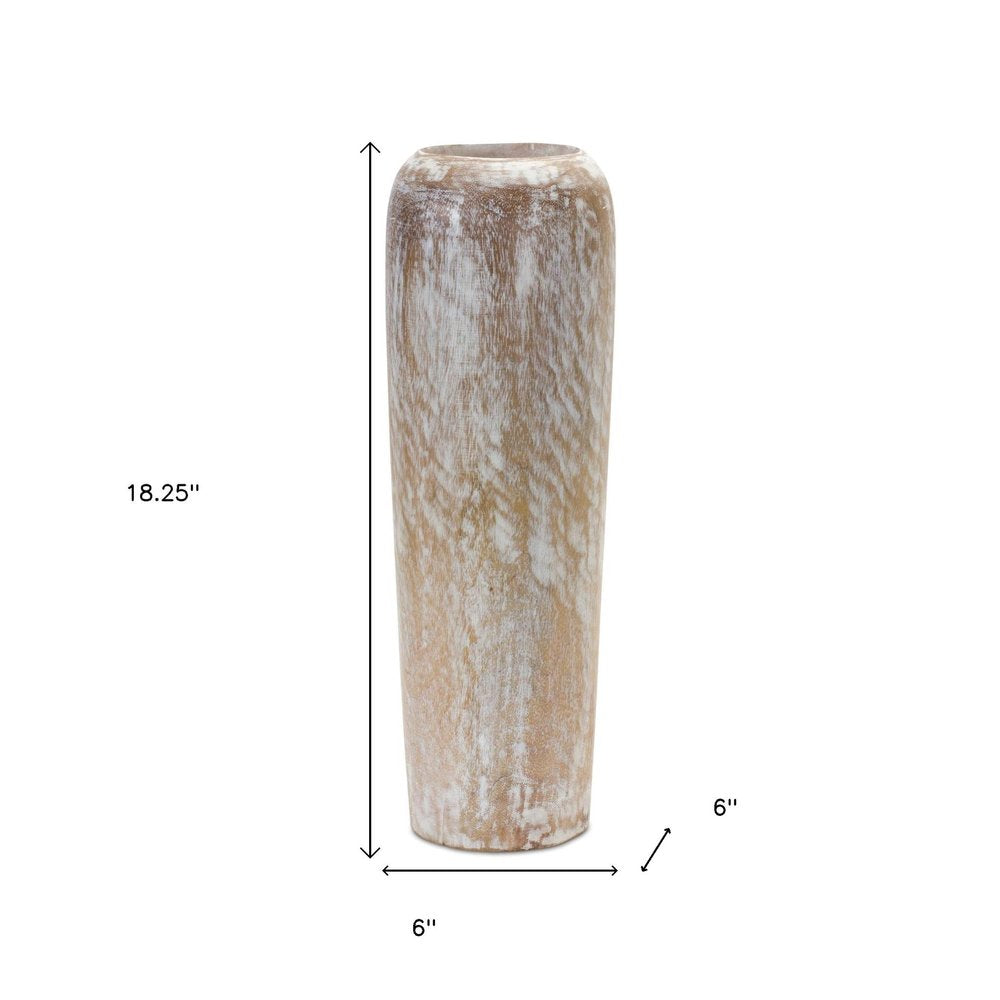 18" Brown And White Solid Wood Cylinder Floor Vase HomeRoots