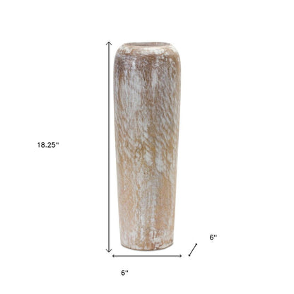 18" Brown And White Solid Wood Cylinder Floor Vase HomeRoots