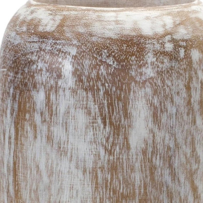 18" Brown And White Solid Wood Cylinder Floor Vase HomeRoots