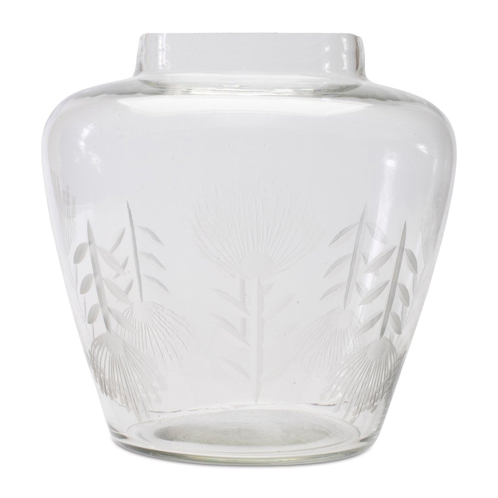 7" Clear Etched Leaf Glass Urn Table Vase HomeRoots