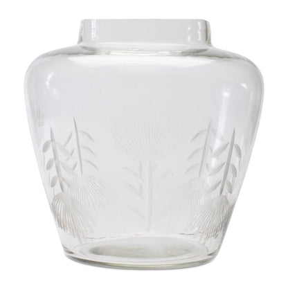7" Clear Etched Leaf Glass Urn Table Vase HomeRoots