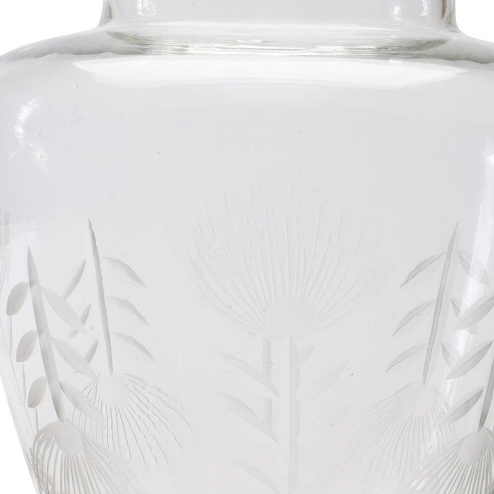 7" Clear Etched Leaf Glass Urn Table Vase HomeRoots