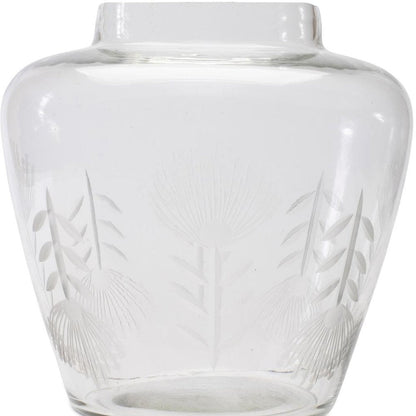 7" Clear Etched Leaf Glass Urn Table Vase HomeRoots