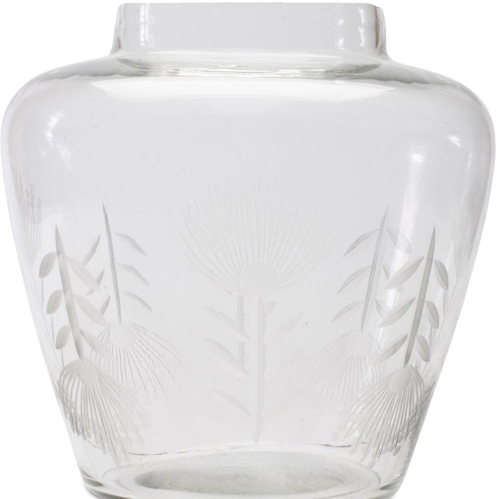 7" Clear Etched Leaf Glass Urn Table Vase HomeRoots