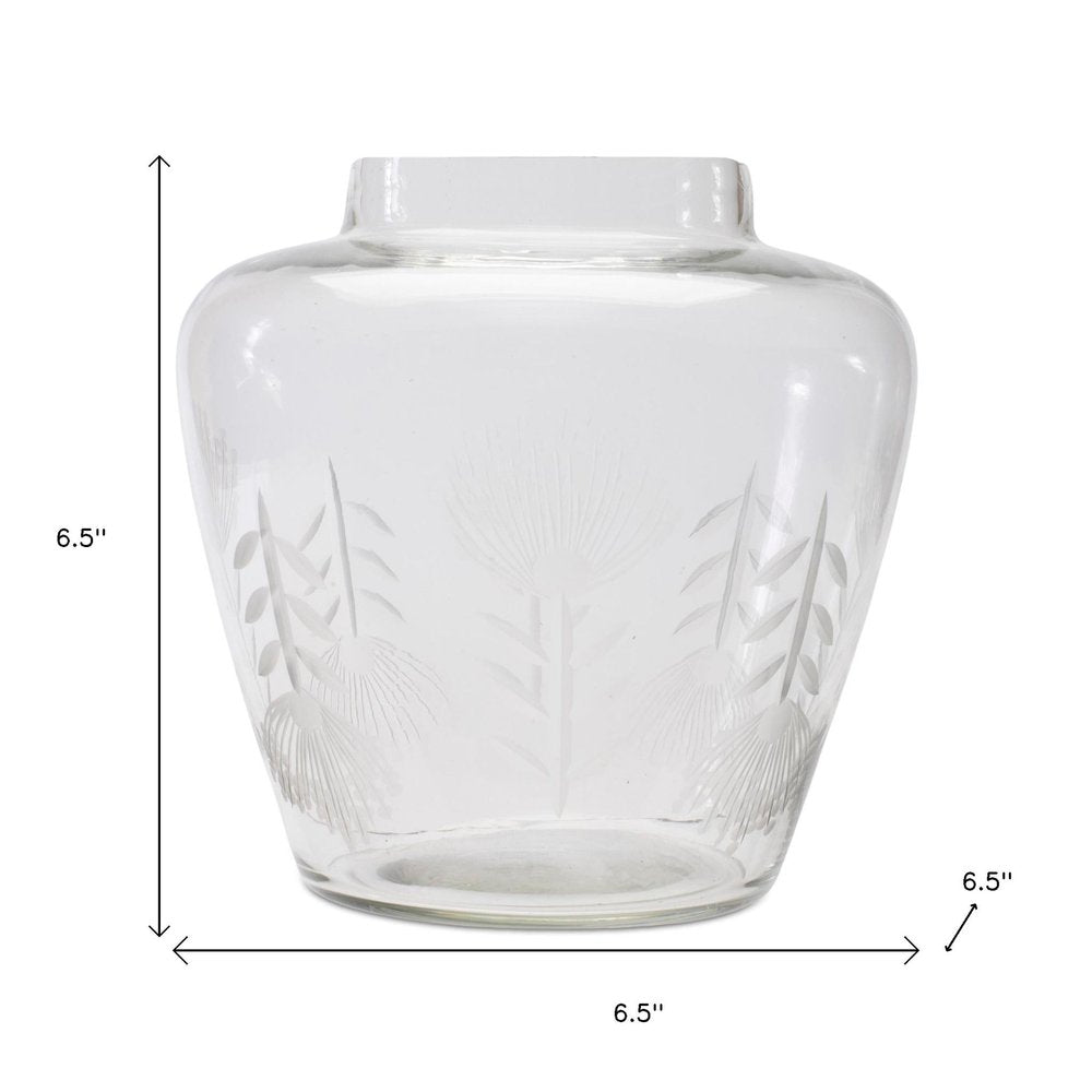 7" Clear Etched Leaf Glass Urn Table Vase HomeRoots