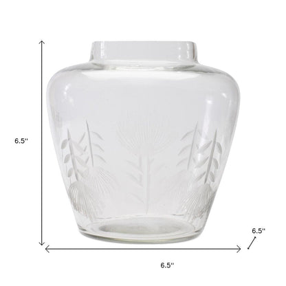7" Clear Etched Leaf Glass Urn Table Vase HomeRoots