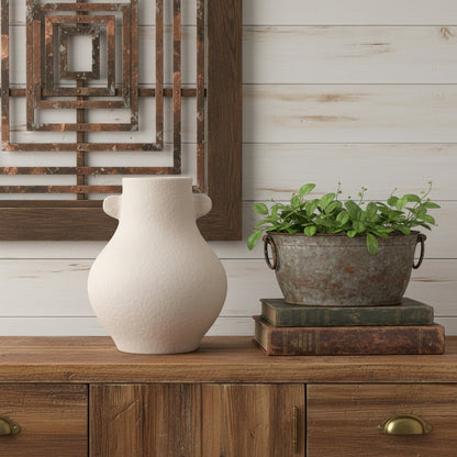 10" Beige Recycled Paper Round Urn HomeRoots