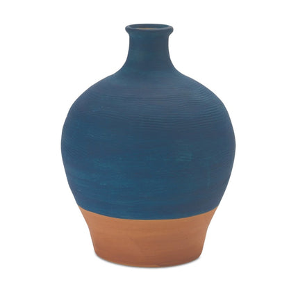9" Blue And Terra Cotta Ceramic Round Urn HomeRoots