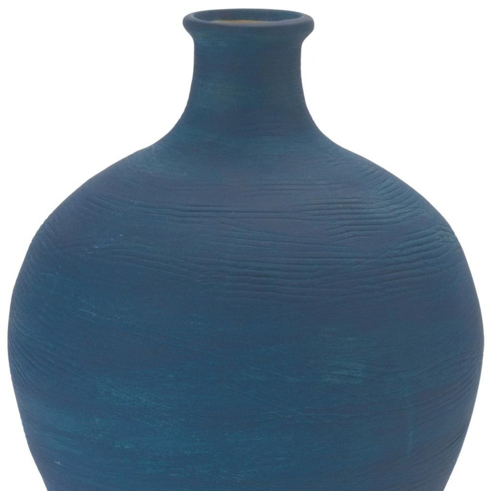 9" Blue And Terra Cotta Ceramic Round Urn HomeRoots