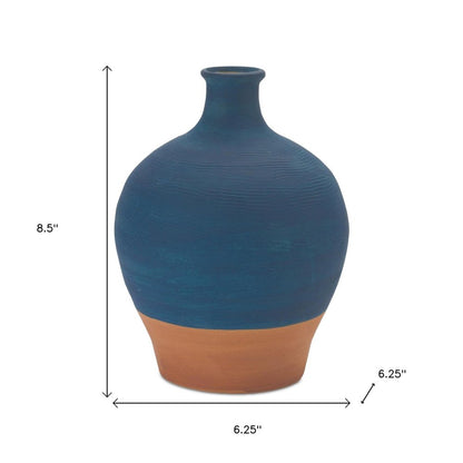 9" Blue And Terra Cotta Ceramic Round Urn HomeRoots