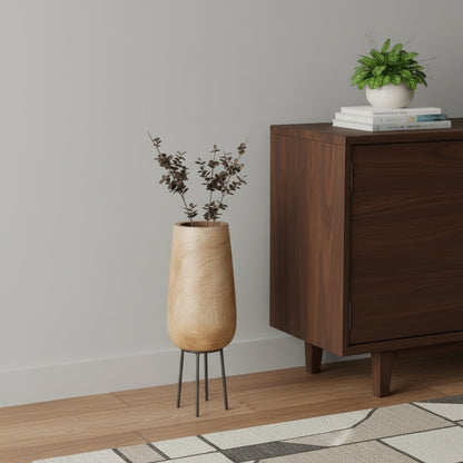 15" Natural Wood And Metal Cylinder Floor Vase HomeRoots