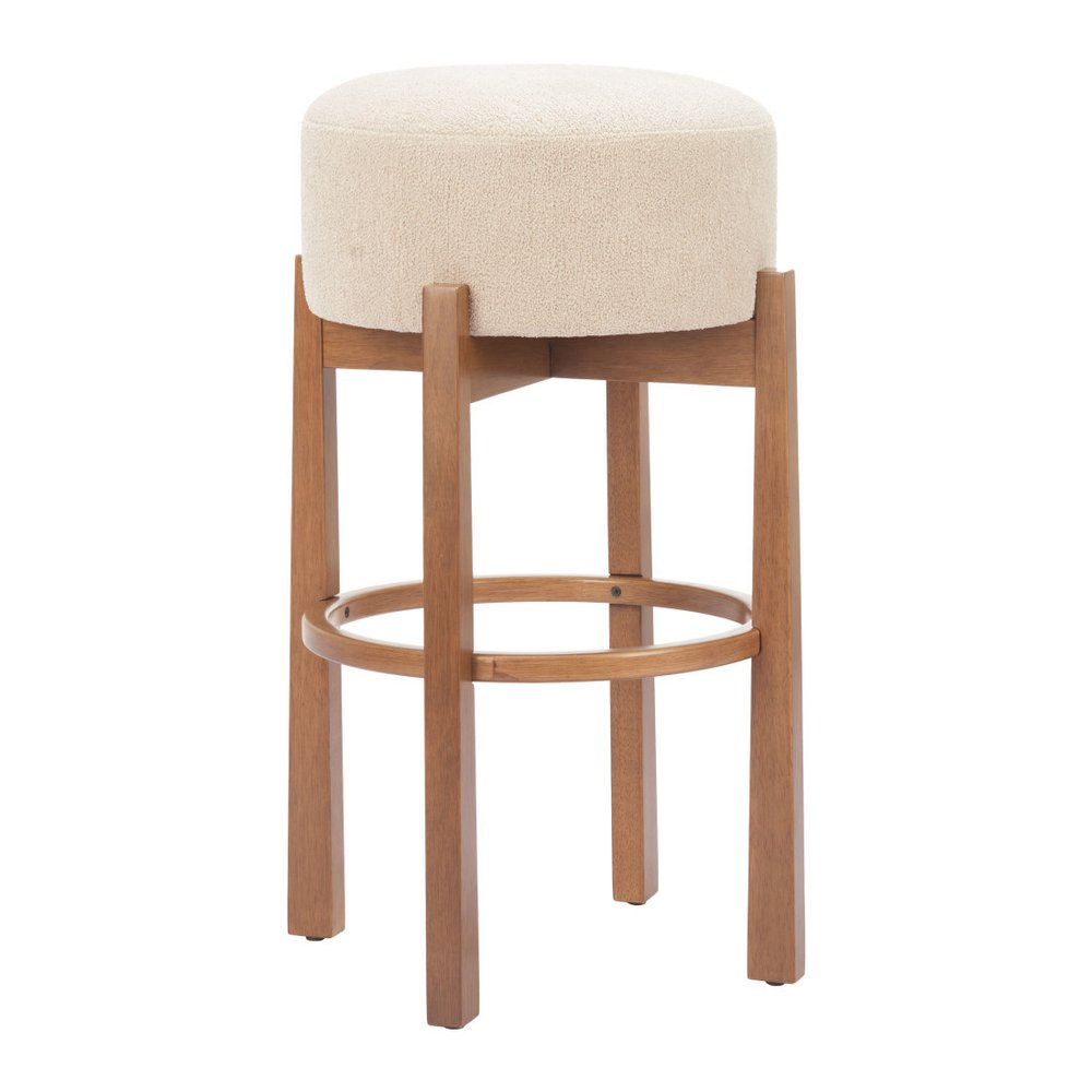 Set of Two 30" Beige Fabric and Wood Backless Bar Chairs HomeRoots