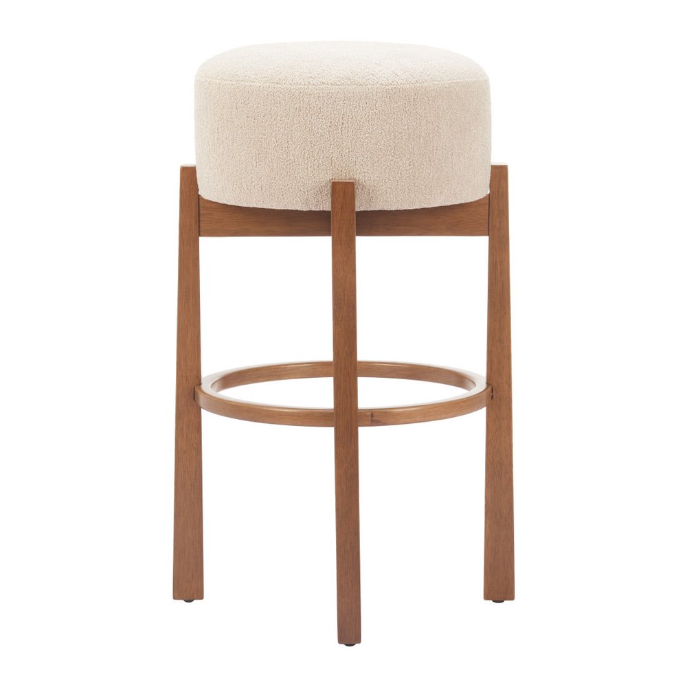 Set of Two 30" Beige Fabric and Wood Backless Bar Chairs HomeRoots