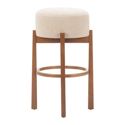 Set of Two 30" Beige Fabric and Wood Backless Bar Chairs HomeRoots