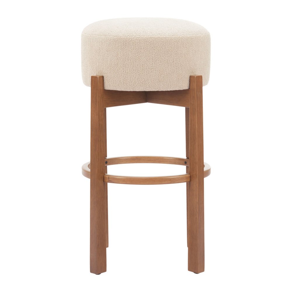 Set of Two 30" Beige Fabric and Wood Backless Bar Chairs HomeRoots